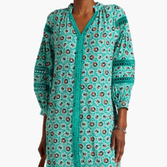 Diane Von Furstenberg Jessica crochet trimmed printed crepe mini dress Green L - Picture 1 of 12